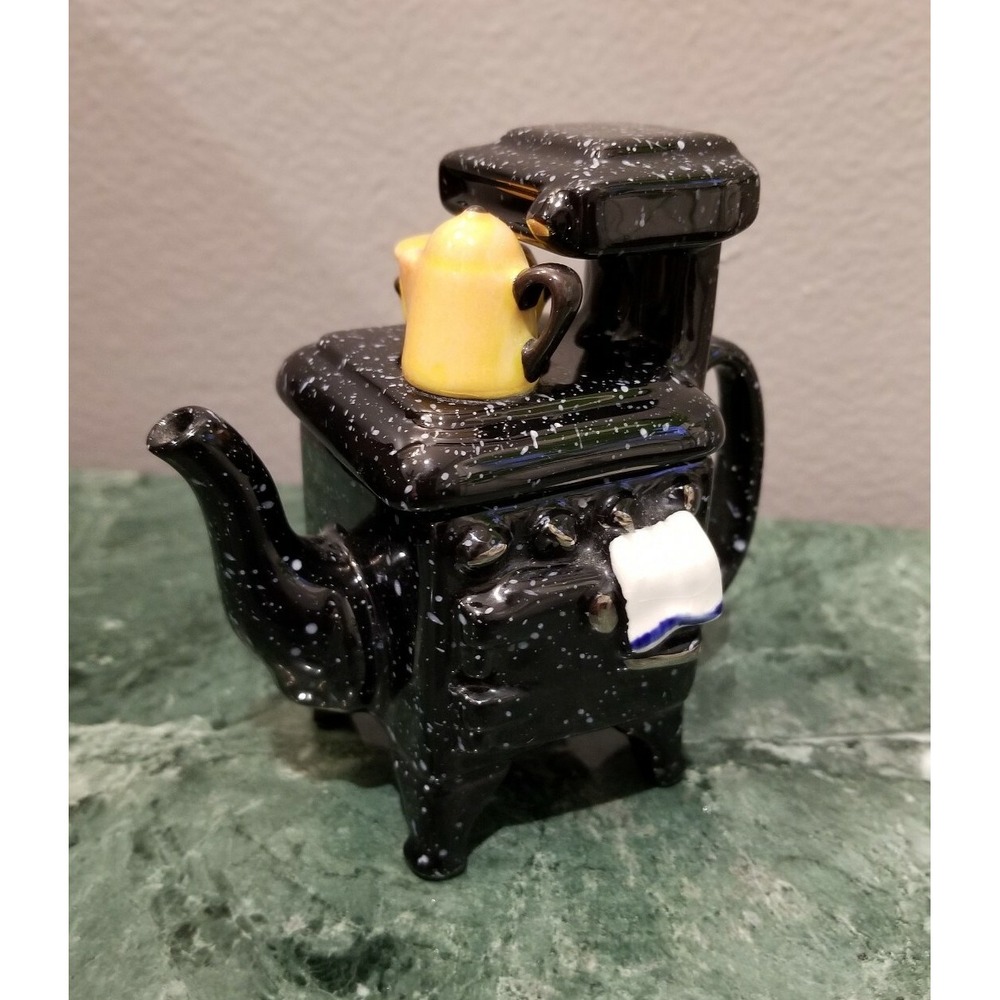 Vintage CARDEW Iron Stove Miniature Porcelain Teapot Signed by Artist